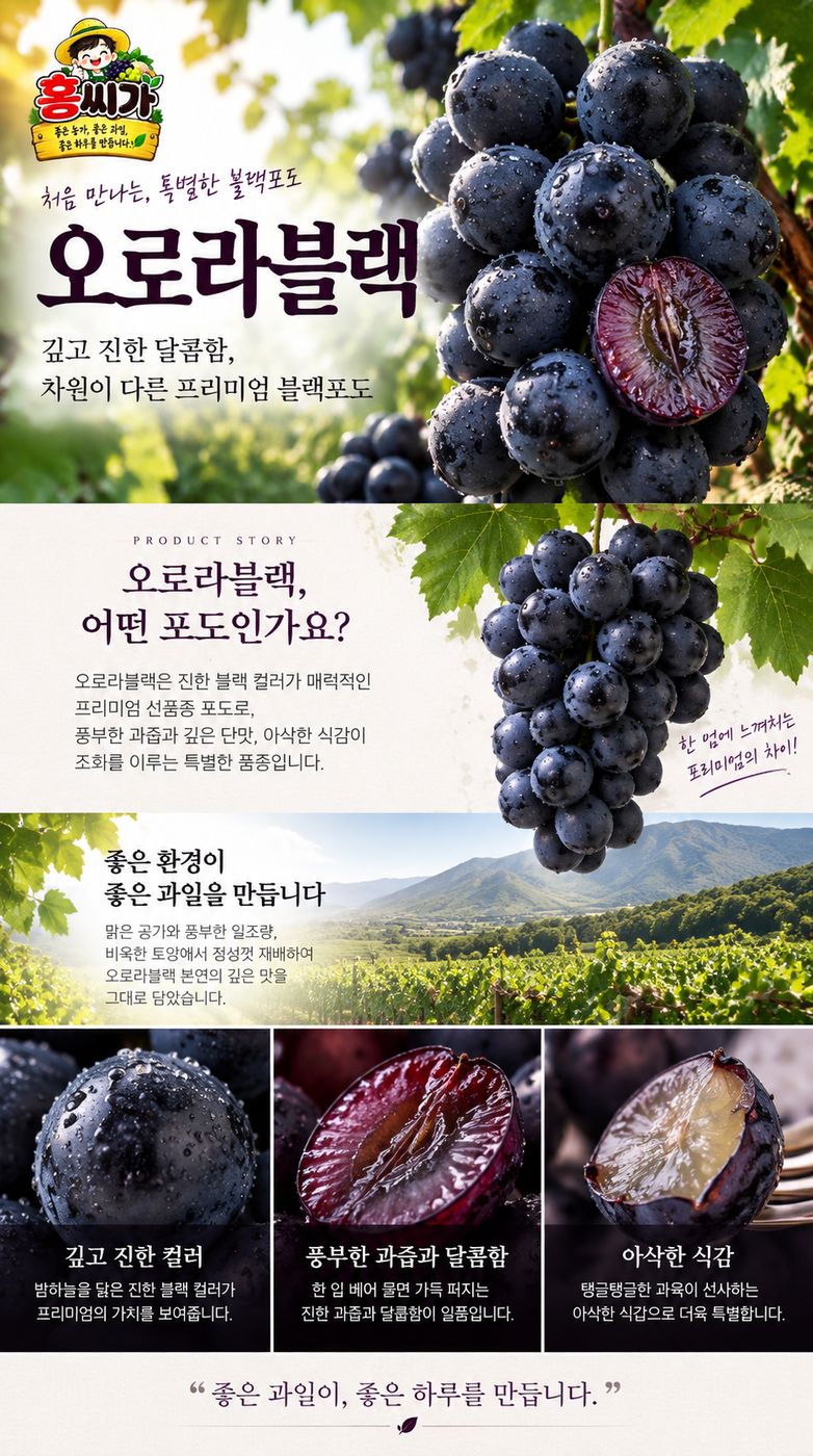 20Brix+ 껍질째 먹는 프리미엄 오로라 블랙 포도 2kg 상세 사진