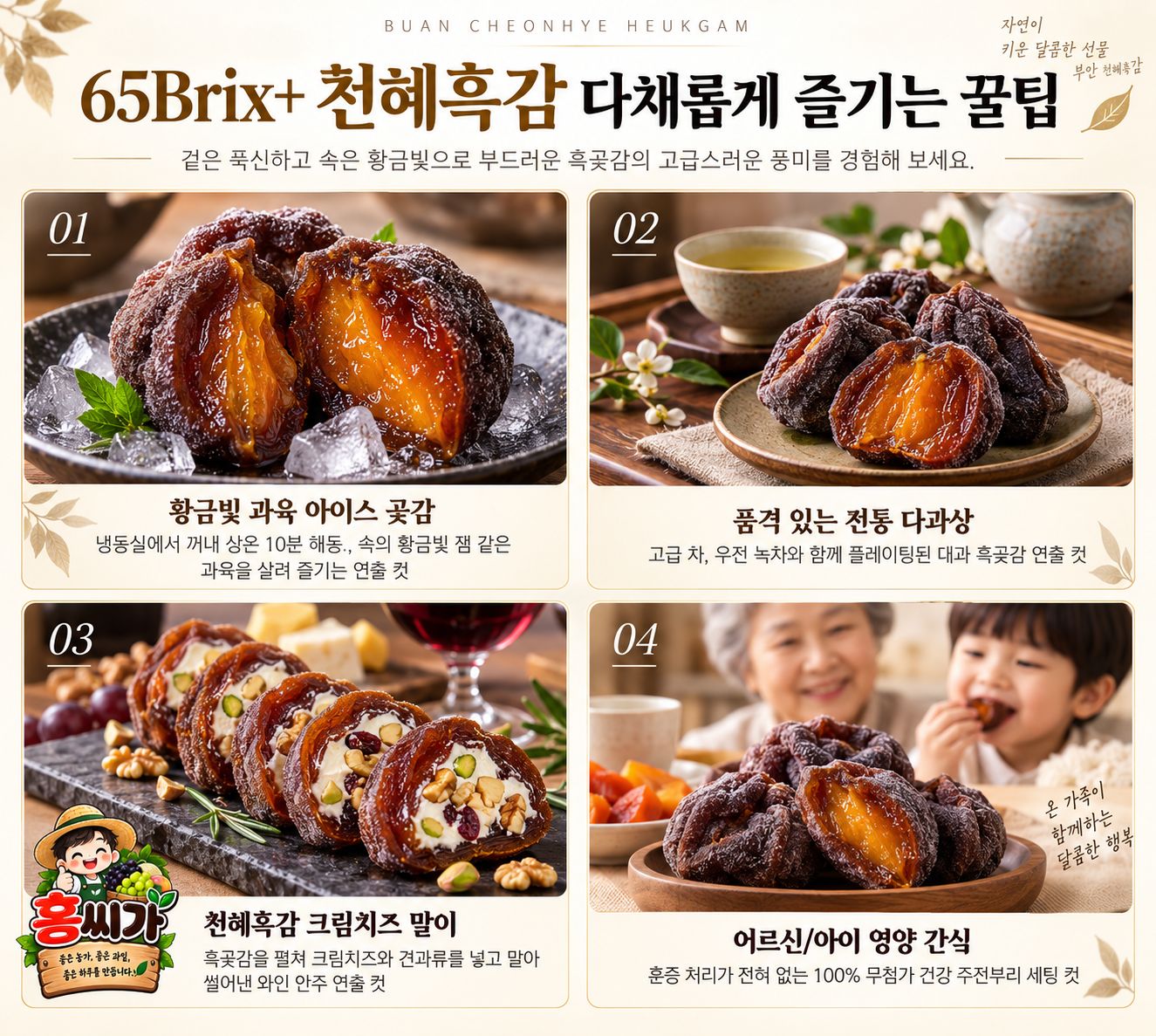 [전북 부안 명품] 65Brix+ 무첨가 자연건조 부안 천혜흑감 흑곶감 선물세트 상세 사진