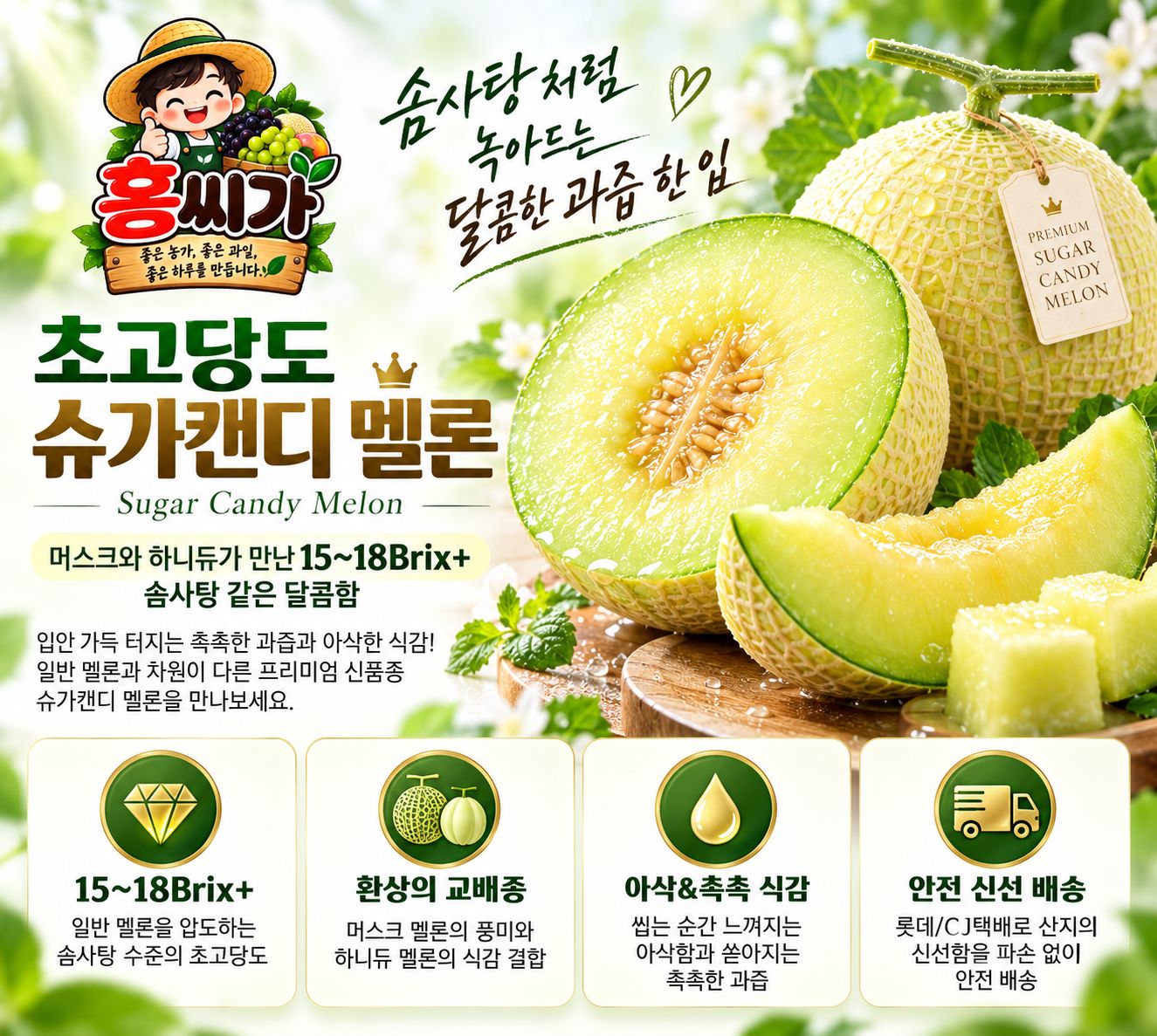 [입안 가득 솜사탕 향] 15~18Brix+ 초고당도 슈가캔디 멜론 상세 사진