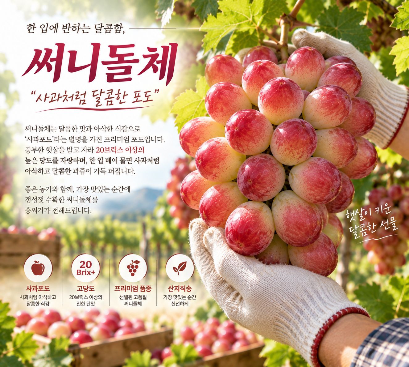 국내산 고당도 신품종 포도 써니돌체 SNS에서 난리난 사과포도 상세 사진