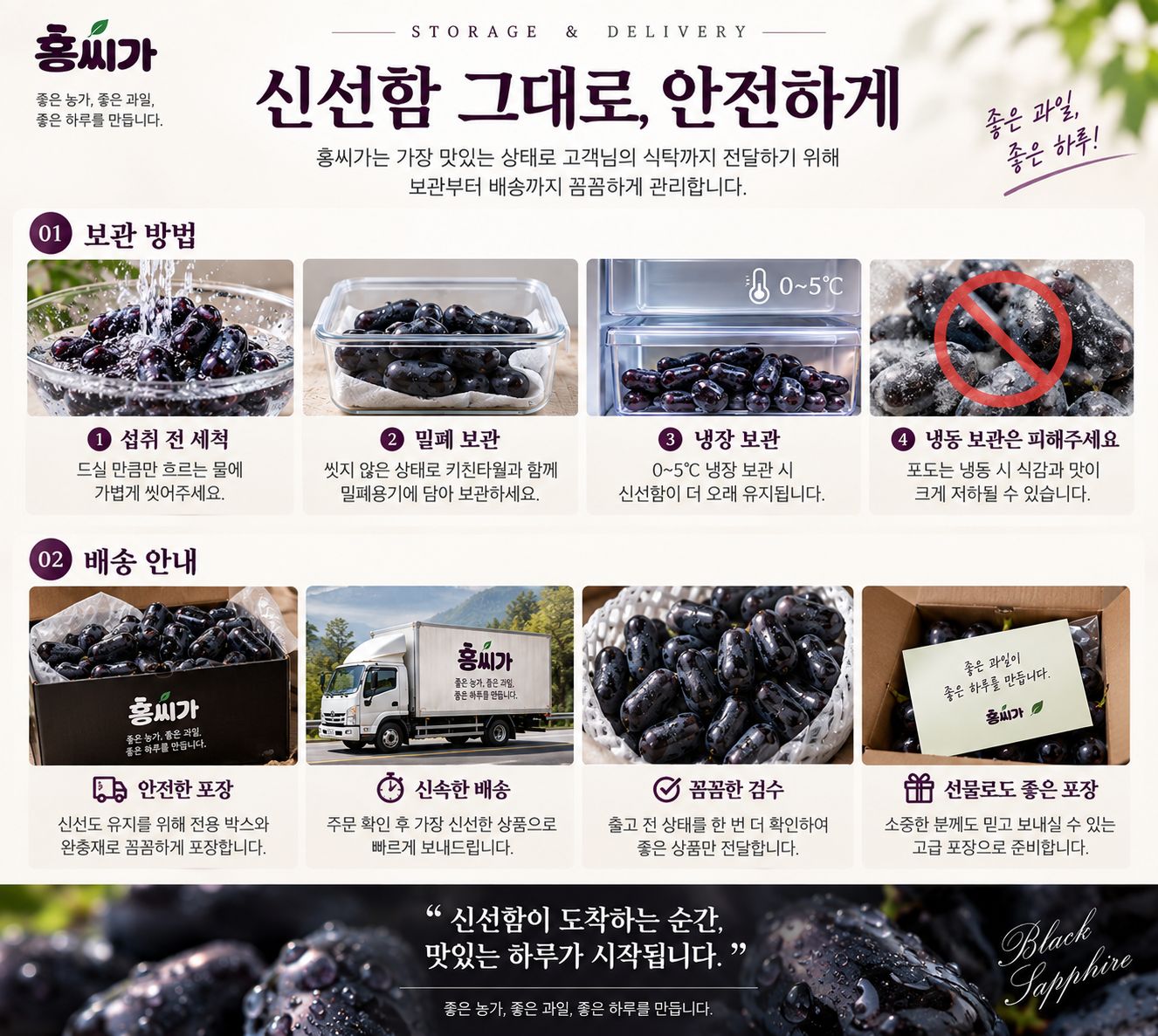씨 없이 껍질째 먹는 프리미엄 블랙사파이어 포도 800g 2kg 3kg 5kg 상세 사진