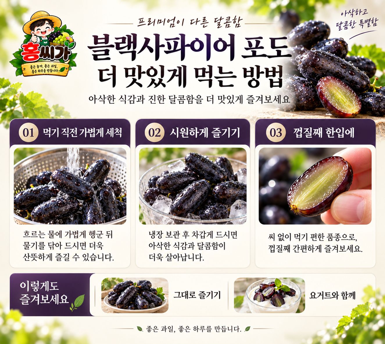 씨 없이 껍질째 먹는 프리미엄 블랙사파이어 포도 800g 2kg 3kg 5kg 상세 사진