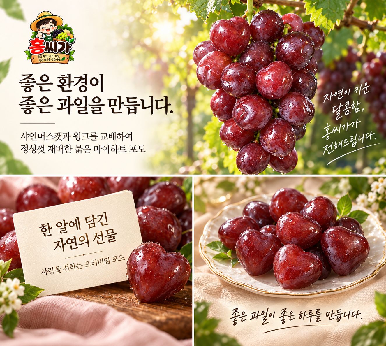 20Brix+ 하트모양 레드 샤인머스캣 씨 없는 마이하트 포도 2kg 상세 사진