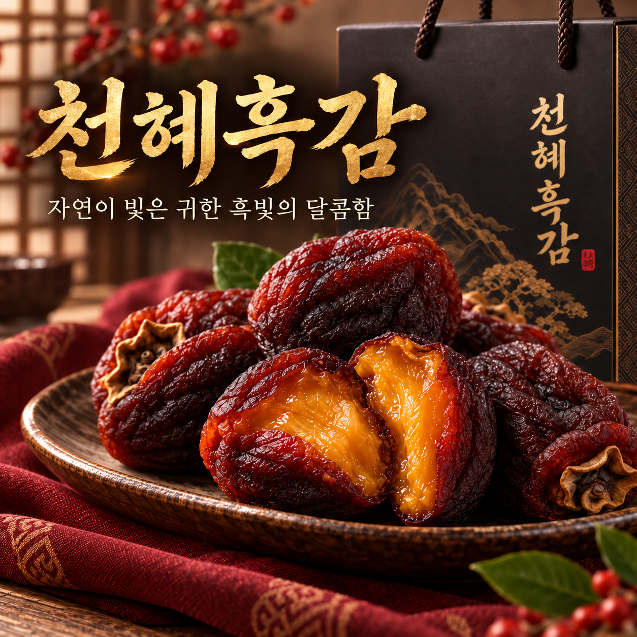 [전북 부안 명품] 65Brix+ 무첨가 자연건조 부안 천혜흑감 흑곶감 선물세트
